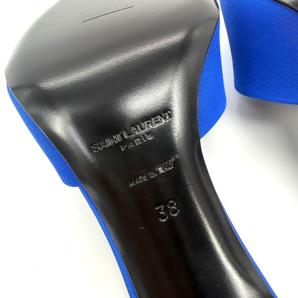 NIB Saint Laurent LA 16 Sandals EU 38 US 8 Mules Royal Blue Silk Open Toe - Picture 12 of 12